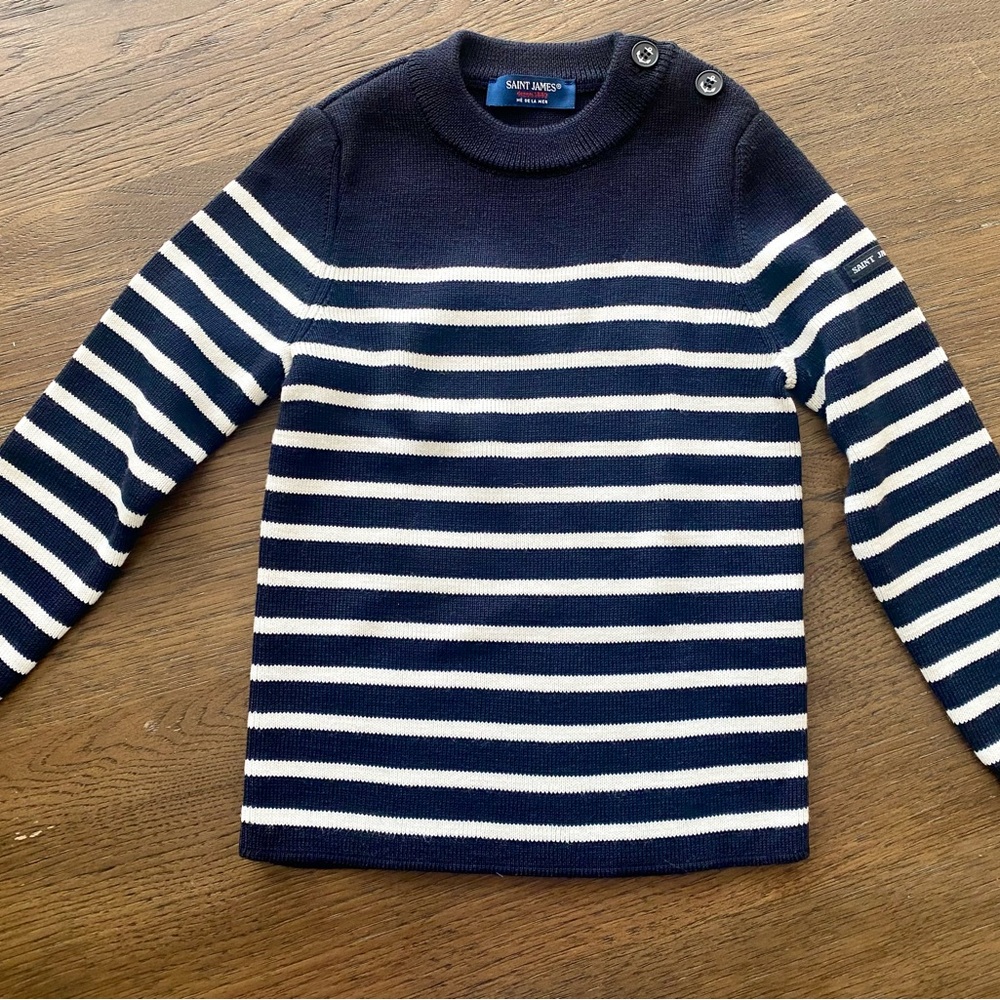 Saint James Kids Navy and White Striped Sweater